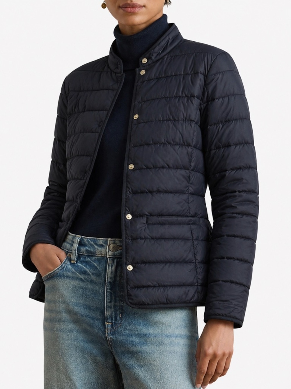 NWT Ralph Lauren Women's Black Button Down Puffer Jacket Business Casual M​